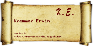 Kremmer Ervin névjegykártya